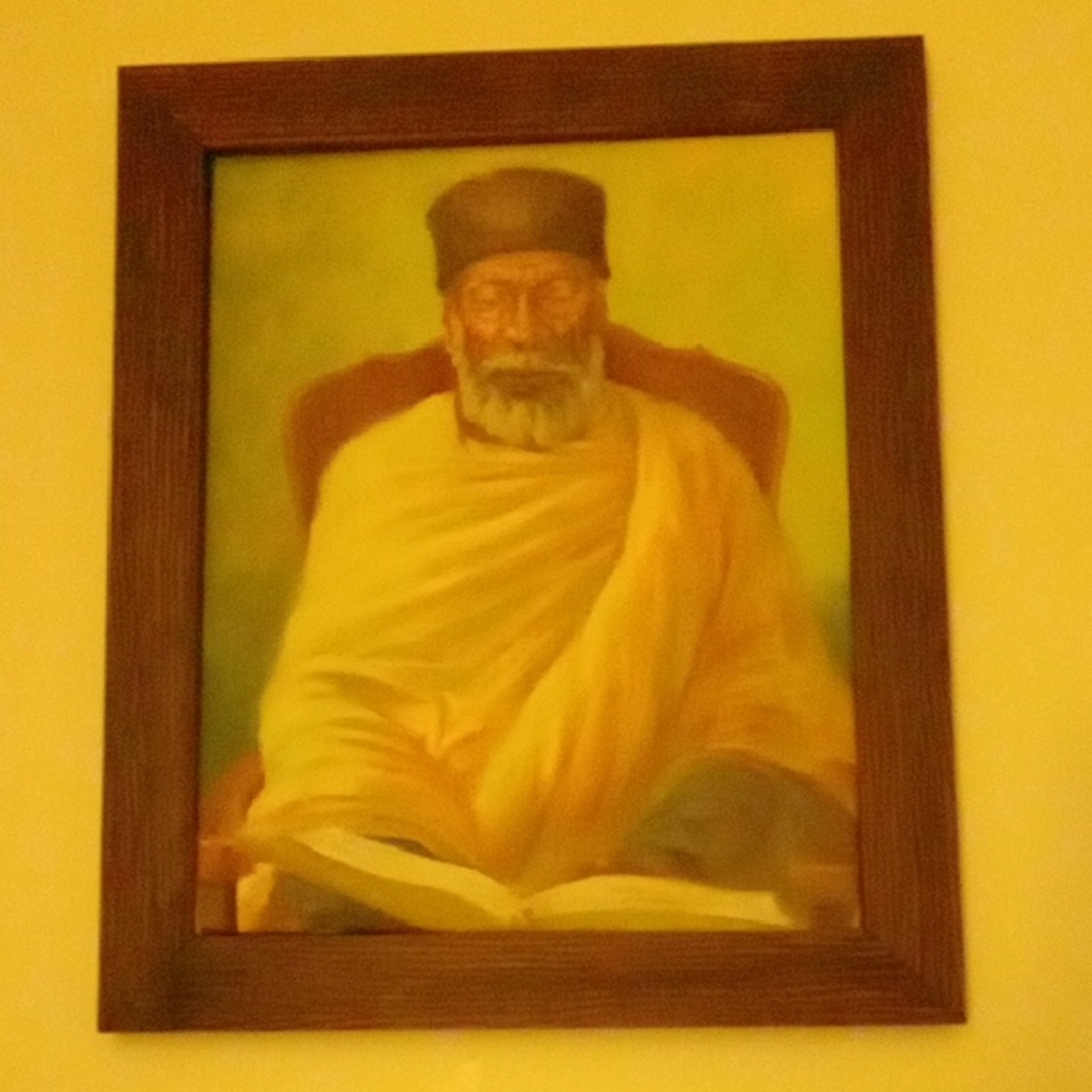Framed Portrait of a Seated Elder in Brown and Yellow